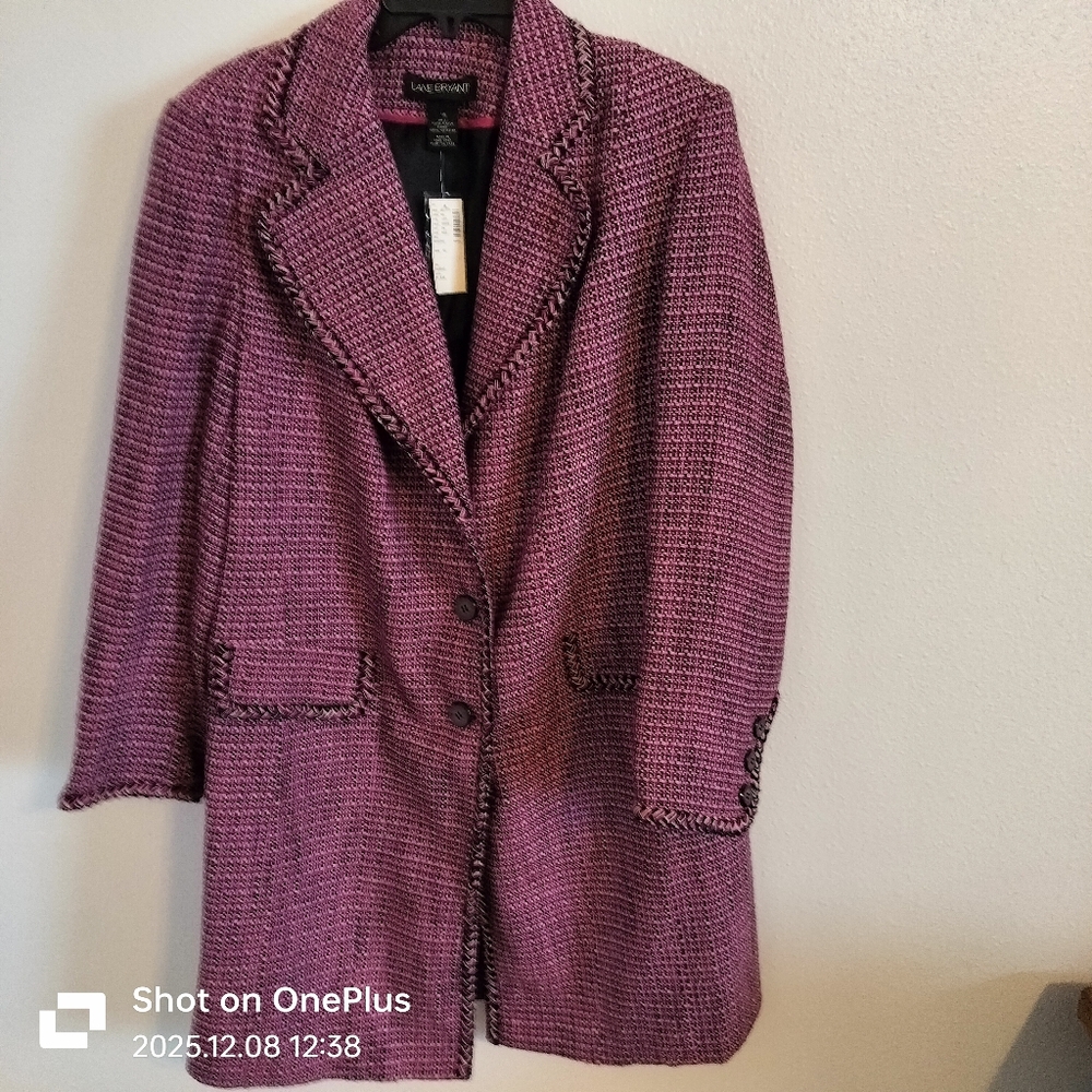 NWT Lane Bryant Pink/Black Tweed‎ Classic, Country Chic, Academic Coat Size 18